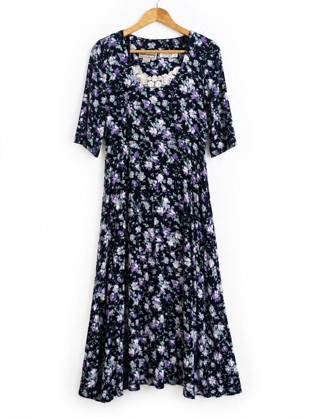 Vintage 90s Karin Stevens Cottagecore Violet Floral Dress - Size S